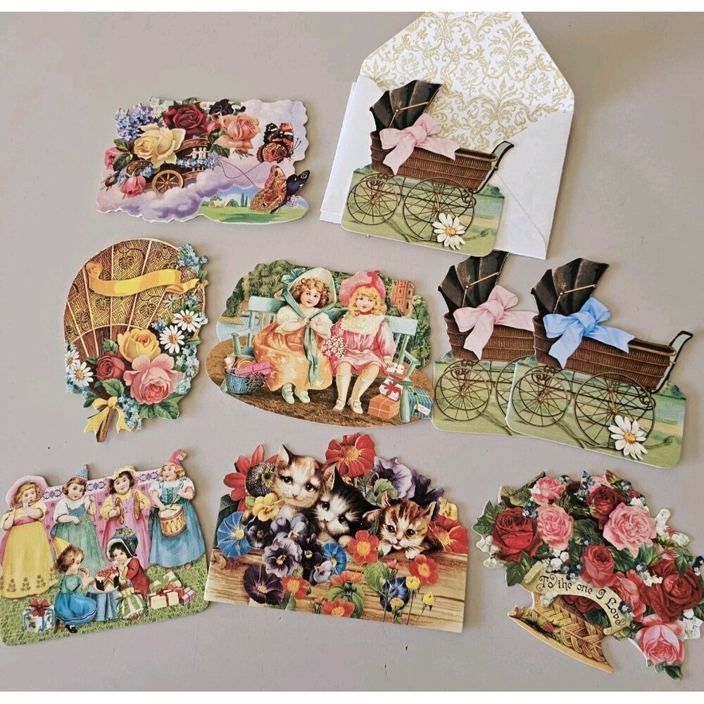 Victorian Die Cut Card (9) Ephemera Collection reproduced from antique unused